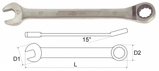 Ключ комбинированный с храповым механизмом 16мм 72 зуб.