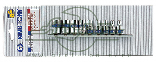 1/4" Н-р головок 9 пр., 6-гр.: 4-13мм, на метал. рельсе