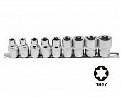 Набор головок TORX E10-E24 (1/2") 9 предметов на планке