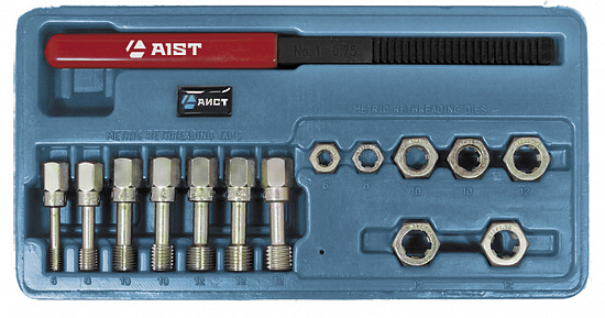 Набор для восстановления внешней и внутренней резьбы М6x1.0-М12x1.75мм 15 предметов