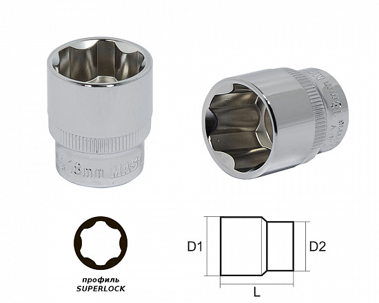 Головка 22мм 3/8" "SL"