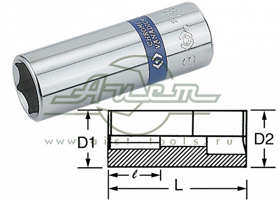 Головка глубокая 9мм, 1/2", 6-гр.