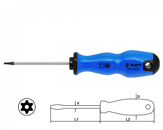 Отвертка звездочка TORX TR7 60мм с отверстием