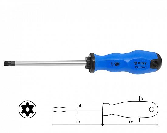 Отвертка звездочка TORX TR40 130мм с отверстием