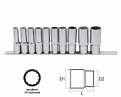Набор головок глубоких 10 предметов 10-24мм (1/2") 12-гр. на планке