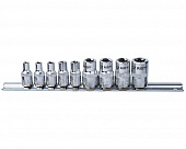 Набор головок TORX E4-E14 (1/4",3/8") 9 предметов на планке