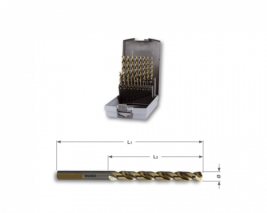 Набор сверл RUKO по металлу HSS-G  Co 5 DIN338 1,0-10,0 ммх0,5мм (19шт.) кобальт