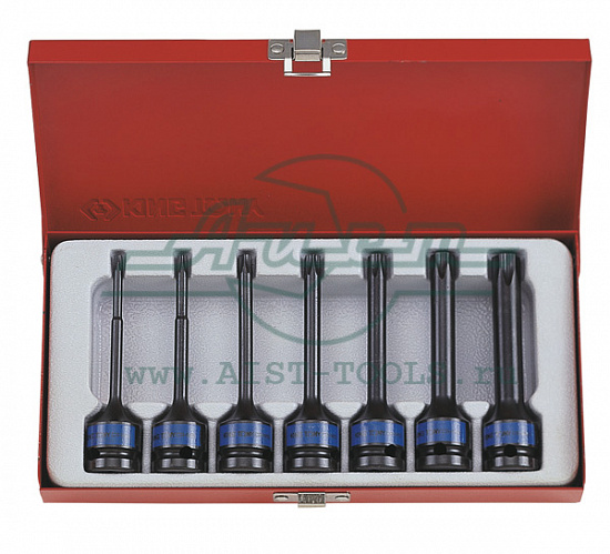 1/2" Н-р головок-бит TORX д/пневмоинтср. 7 пр., T25-60, L=100мм, Cr-Mo, в мет. кейсе